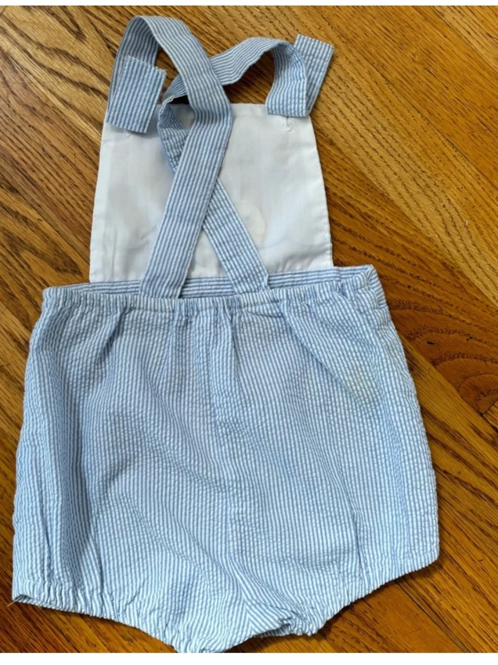 Vintage 1993 Seersucker Embroidered Whales 2 Piece Romper Set Blue Baby 6-9 M